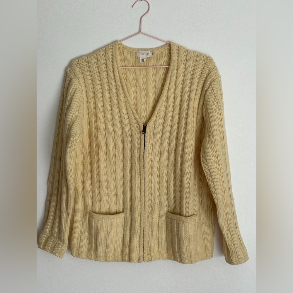 J. CREW wool sweater half zip with pockets in butter yellow